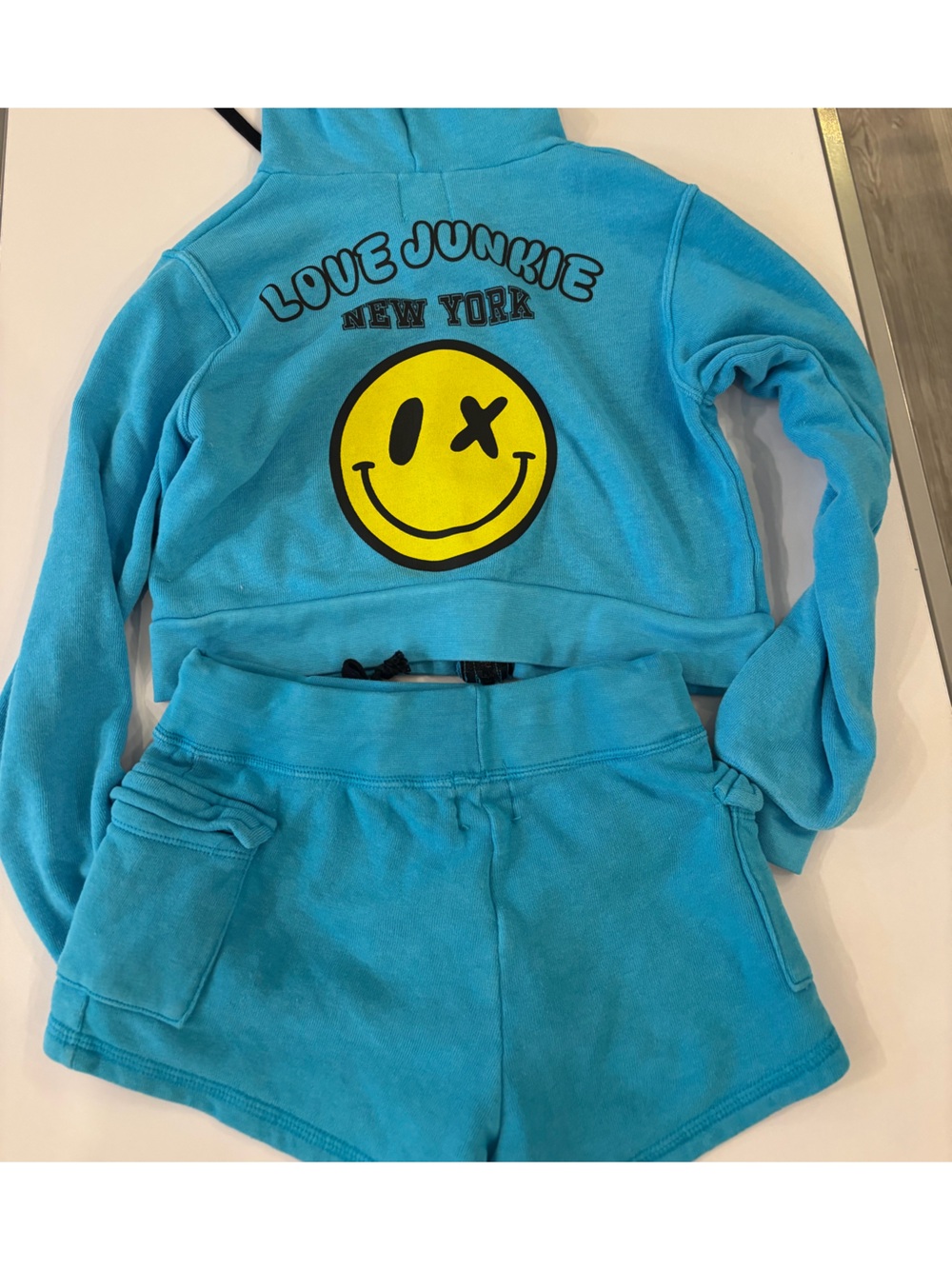 love J Kids' Turquoise Hoodie with Yellow Smiley Graphic